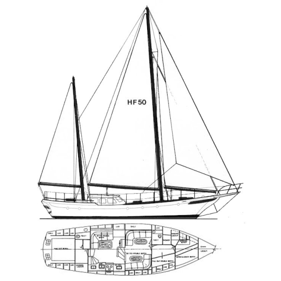 Rysunki jachtu Hudson Force 50